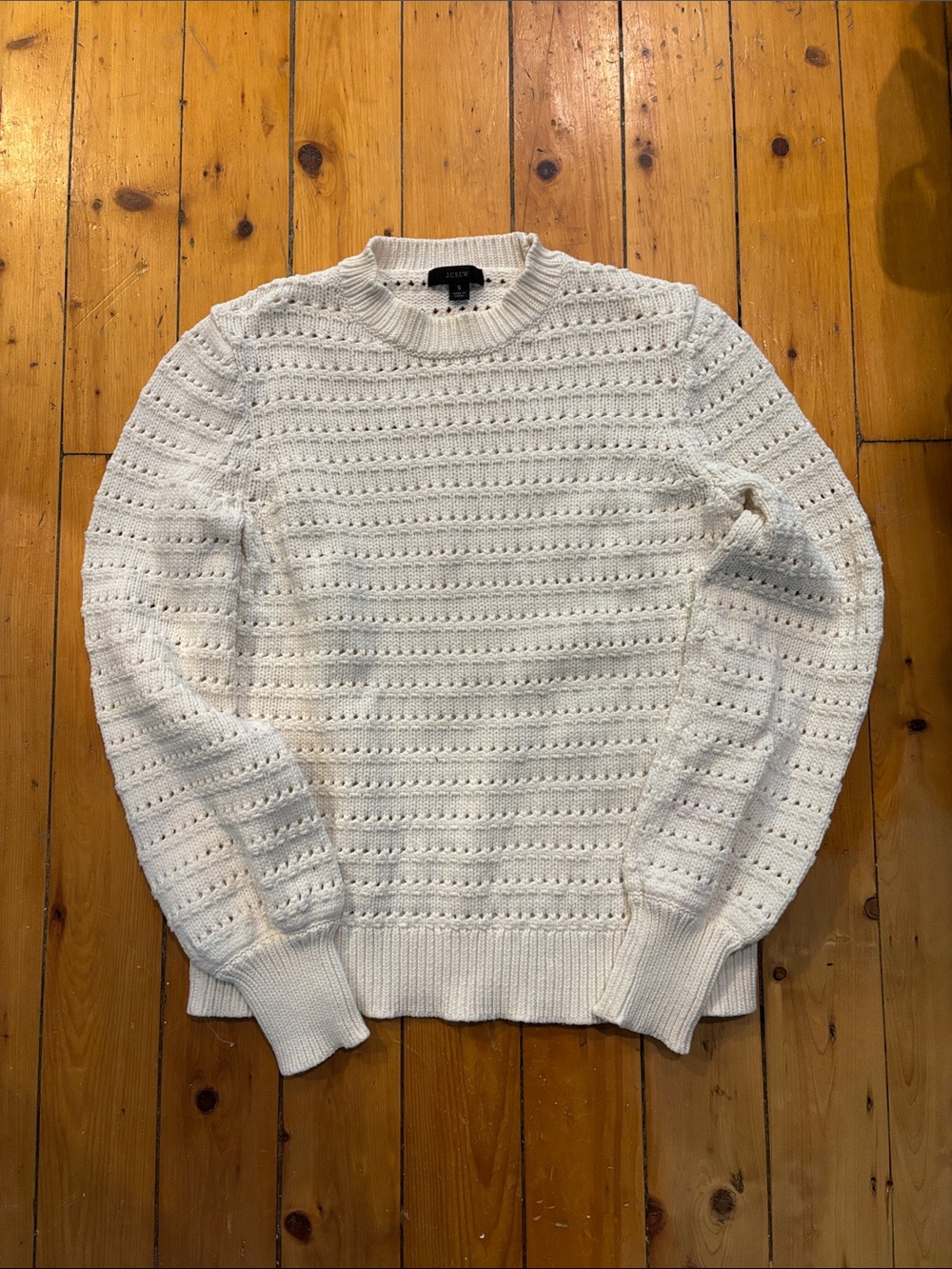 J.Crew White Pointelle Crewneck Sweater
